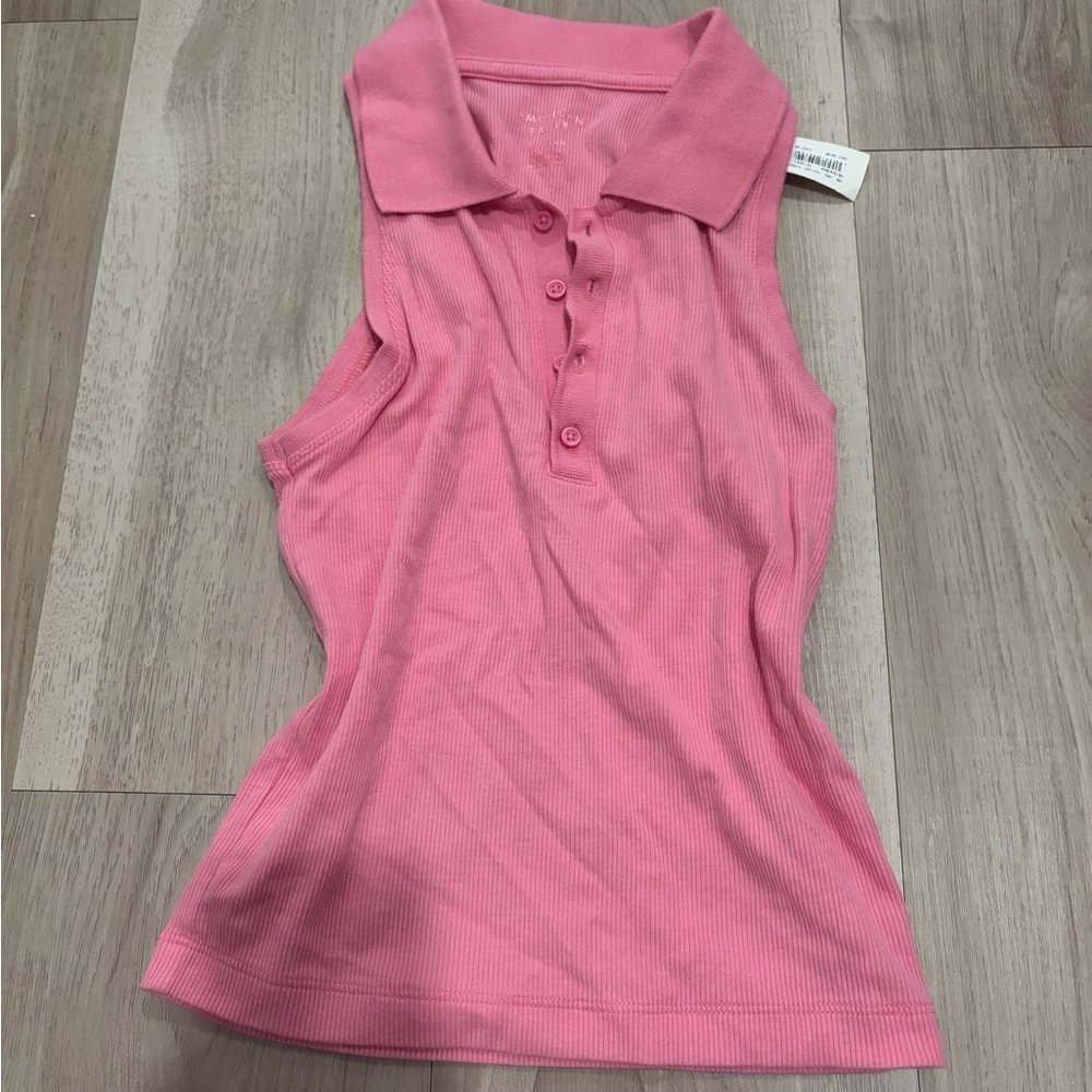 American Eagle Outfitters Pink Sleeveless Polo Tank Top